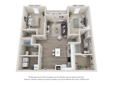 a 3d floor plan of a bedroom with a bathroom